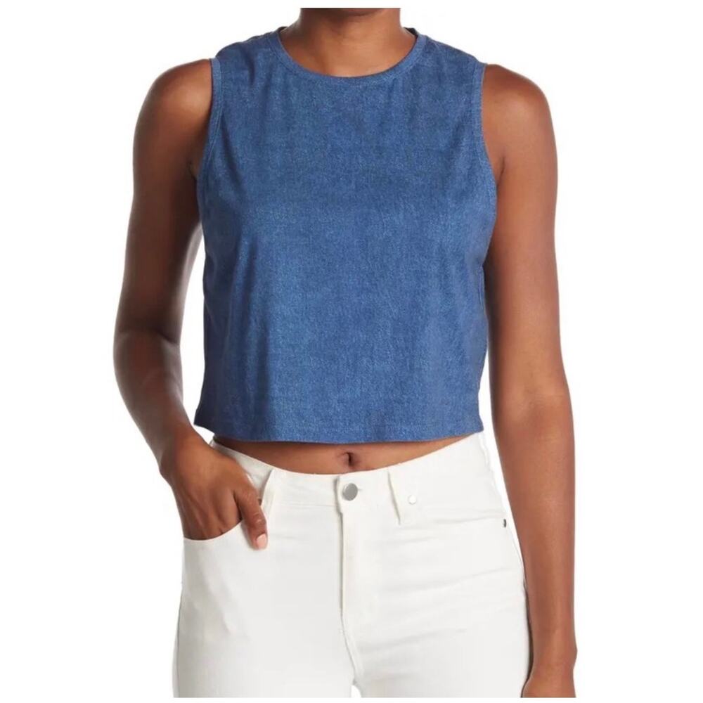 Alice + Olivia Reggie Muscle Crop Tank Top Denim Print Size Small Lightweight